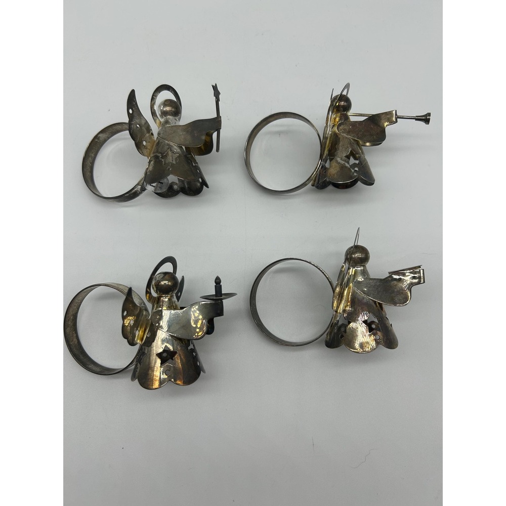 Vintage Silver Plated Angels Napkin Rings Holders Christmas with Halos Set Of 4